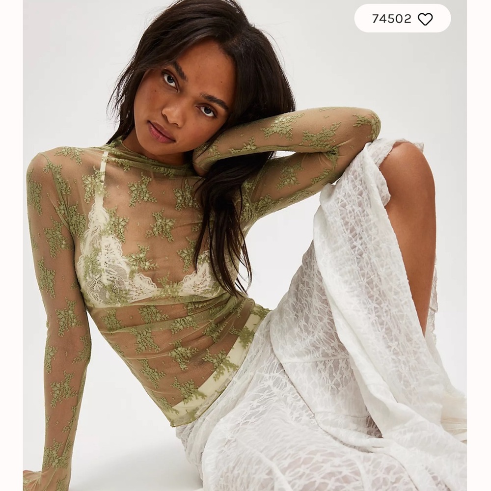 Free People Sheer Green Blouse